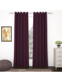 Story@Home - 242 Cm 8 Ft Polyester Silk Blackout Shower Door Curtain Solid Purple (Pack of 2)