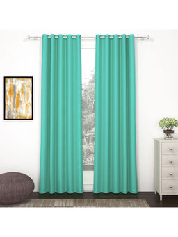 Story@Home - 242 Cm 8 Ft Polyester Silk Blackout Shower Door Curtain Solid Mint Green (Pack of 2)