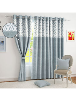 Story@Home - Polyester Semi Long Door Curtain 8 Feet Long, Grey, Floral