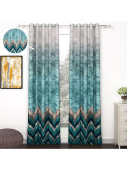 Story@Home - 275 Cm 9 Ft Polyester Blackout Long Door Curtain Single Curtain Printed, Green, Grey