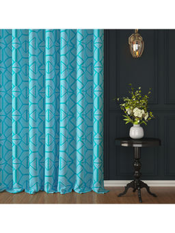 Story@Home - 100% Cotton Geometric Pattern Long Door Curtains 9 Ft Set Of 1, Aqua Blue