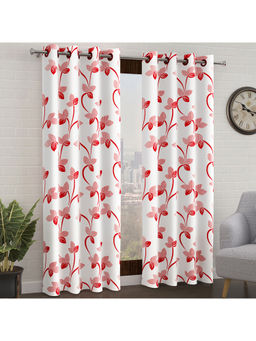 Story@Home - Peach Floral Long Door Curtain 9 Feet (Pack of 2)