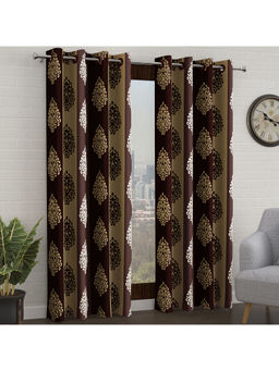 Story@Home - 200 Gsm Floral Brown & Black 2 U 9 Feet Door Curtains (Pack of 2)