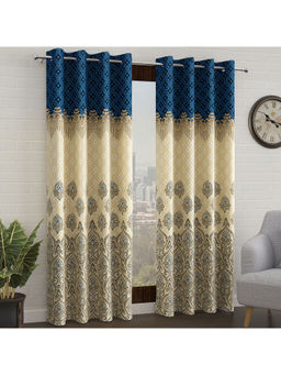 Story@Home - 200 Gsm 9 Feet Long Door Curtain Blue & Ivory Ethnic Design (Pack of 2)