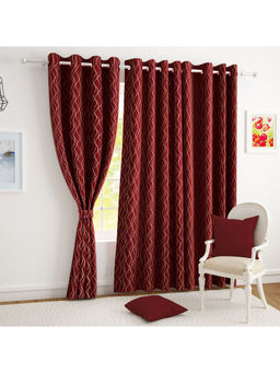 Story@Home - Blackout Foil Maroon & Golden Curvy Line Dots Pattern 1 Pc 5 Feet Window Curtain