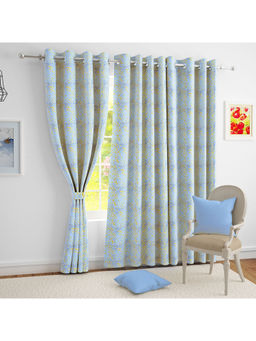 Story@Home - Window Door Curtain 5 Feet Long, Light Grey & Golden, Spatter Pattern