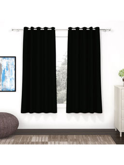 Story@Home - 152 Cm 5 Ft Polyester, Silk Blackout Window Curtain Solid, Black (Pack of 2)