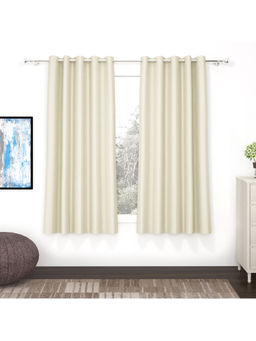 Story@Home - 152 Cm 5 Ft Polyester, Silk Blackout Window Curtain Solid, Beige (Pack of 2)