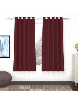 Story@Home - 152 Cm 5 Ft Polyester, Silk Blackout Window Curtain Solid, Maroon (Pack of 2)