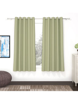 Story@Home - 152 Cm 5 Ft Polyester, Silk Blackout Window Curtain Solid, Light Green (Pack of 2)