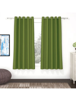Story@Home - 152 Cm 5 Ft Polyester, Silk Blackout Window Curtain Solid, Green (Pack of 2)