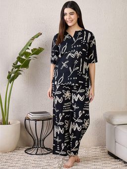 PIMU - Women Printed Night Suit Black