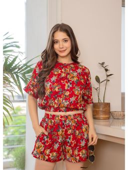 PIMU - Women Printed Night Suit Red