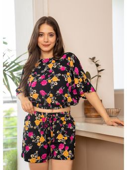 PIMU - Women Printed Night Suit Black