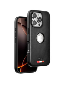 Treemoda - Premium Black Leather Logo Cut Magsafe Case (iPhone 16 Pro Max)