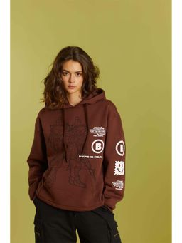 Bonkers Corner - Women Brown Printed Hoodie