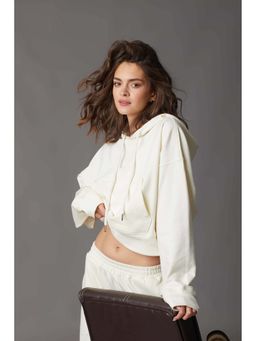 Bonkers Corner - Women Cream Solid Hoodie