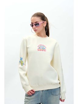 Bonkers Corner - Women Off White Printed Sweatshirt