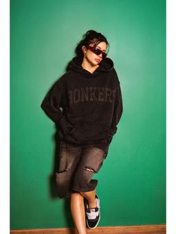 Bonkers Corner - Women Black Printed Hoodie