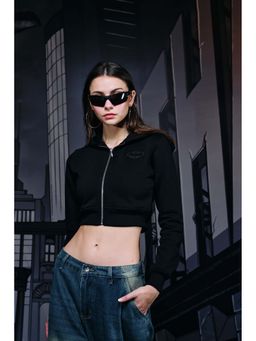 Bonkers Corner - Women Black Embroidered Hoodie