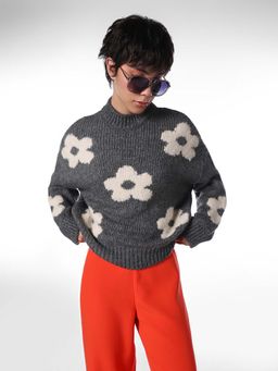 ONLY - Women Grey Floral Sweater