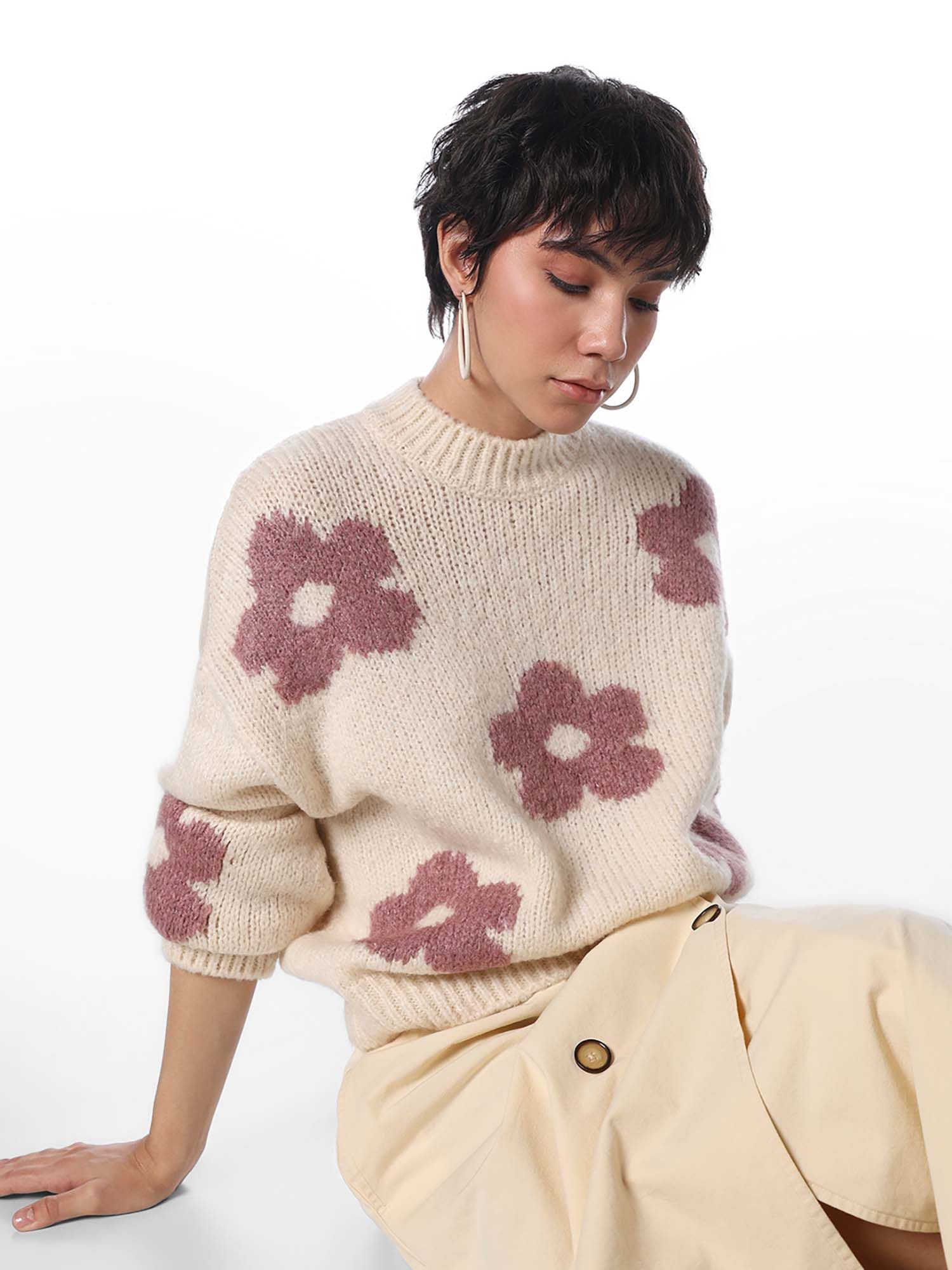 only Women White Floral Sweater-picture-22