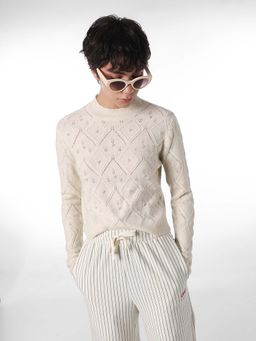 ONLY - Women White Textured Sweater