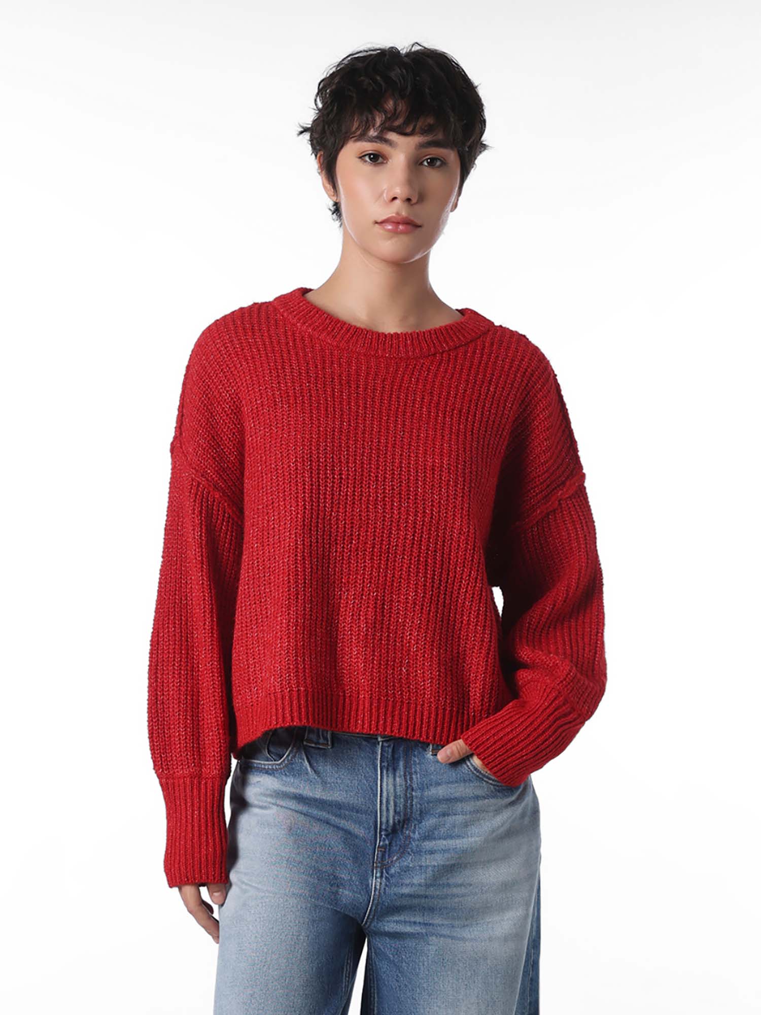 only Women Red Solid Sweater-picture-37