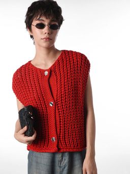 ONLY - Women Red Self Design Cardigan