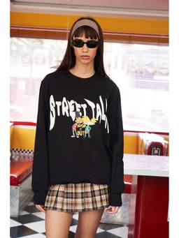 Bonkers Corner - Women Black Graphic Sweatshirt