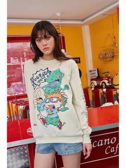 Bonkers Corner - Women Off White Graphic Sweatshirt
