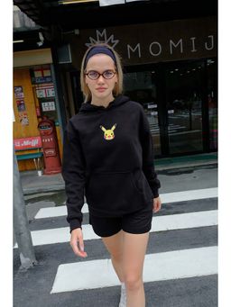 Bonkers Corner - Women Black Embroidered Hoodie