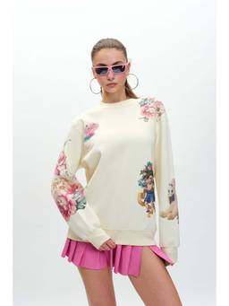 Bonkers Corner - Women Off White Graphic Sweatshirt