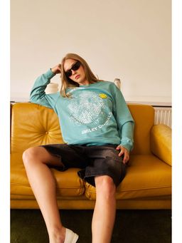 Bonkers Corner - Women Green Printed Sweatshirt
