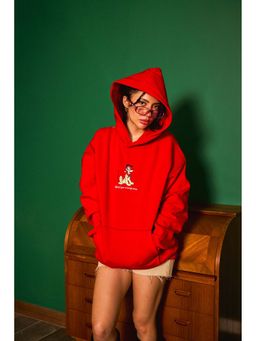 Bonkers Corner - Women Red Embroidered Hoodie