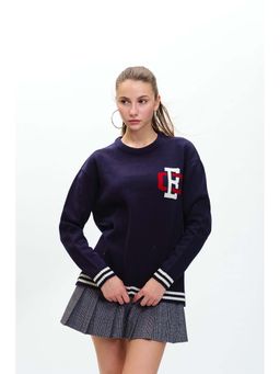 Bonkers Corner - Women Navy Blue Printed Sweatshirt