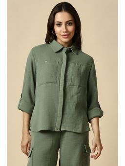 Allen Solly - Women Olive Textured Long Sleeves Shirt