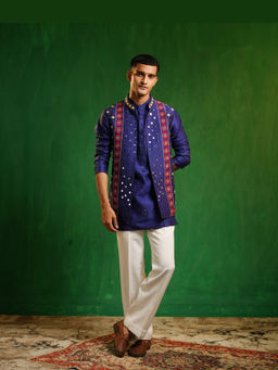 AHI Clothing - Royal Blue Indigo Kurta and Pant with Jacket