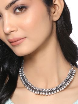 Yellow Chimes - Silver-Toned German Silver Oxidised Necklace