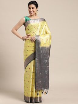 Mimosa - Women's Kanjivaram Art Silk Yellow Saree with Unstitched Blouse