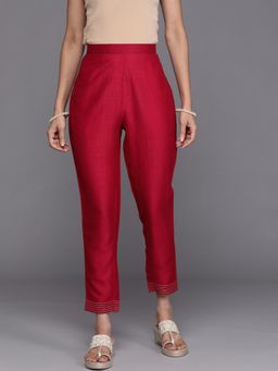 Libas - Womens Red Solid Silk Pant