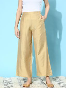 Libas - Womens Beige Solid Silk Palazzo