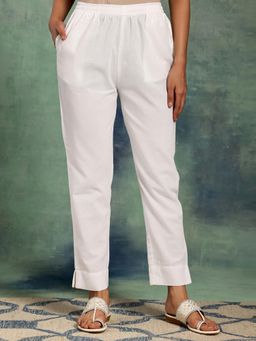 Libas - Womens White Solid Cotton Pant