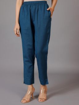 Libas - Womens Teal Solid Cotton Pant