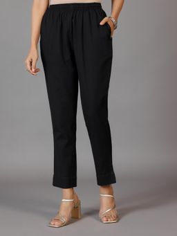 Libas - Womens Black Solid Cotton Pant