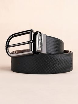 Louis Stitch - Men's Spanish Leather Formal Reversible Gunmetal Black Buckle Belt