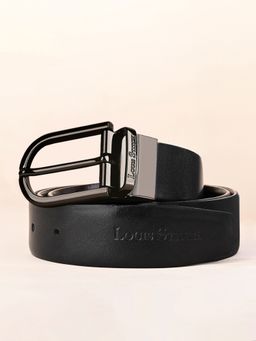 Louis Stitch - Men's Spanish Leather Formal Reversible Gunmetal Black Buckle Belt