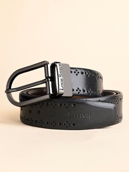 Louis Stitch - Men's Spanish Leather Brogue Punch Reversible Gunmetal Black Belt