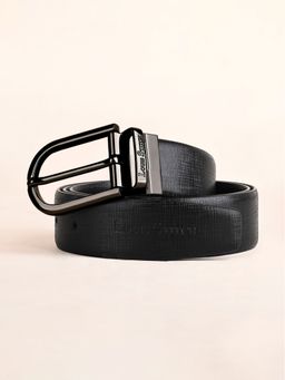 Louis Stitch - Men's Spanish Leather Formal Reversible Gunmetal Black Buckle Belt