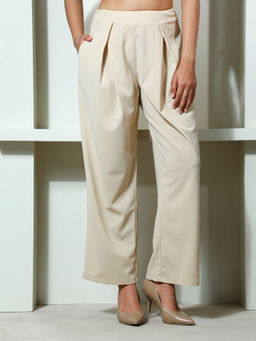 AAREIN - Women Beige Pleated Korean Trouser